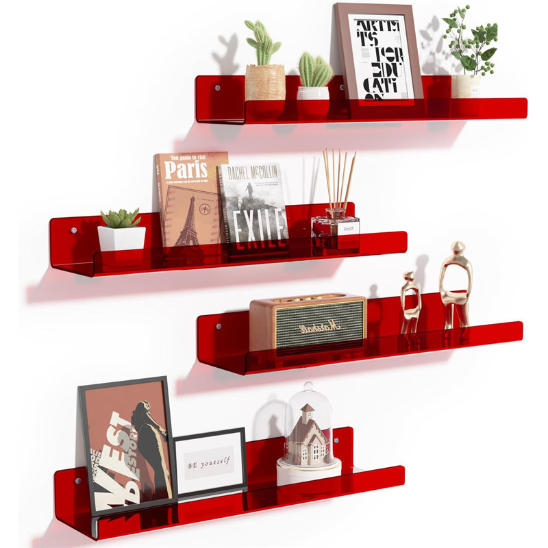 4-pack Clear Red Acrylic Floating Shelves