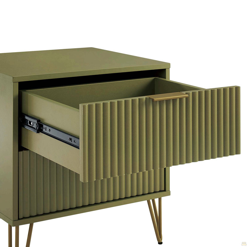 Table de chevet cannelée 20 po (2 tiroirs), Vert olive