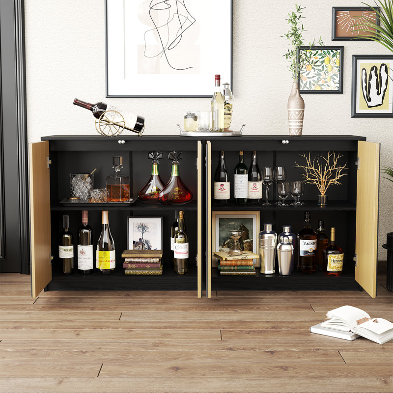 65" Sideboard Buffet Cabinet With Storage, Adjustable Shelf, Oak