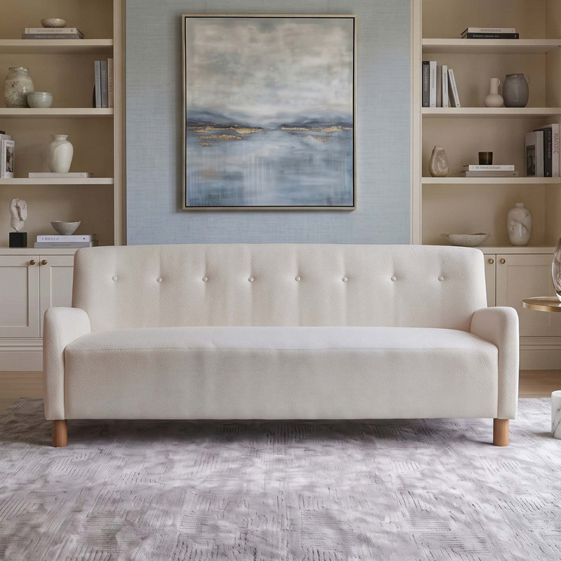 Upholstered 79.9 " Linen Sofa, Beige Linen