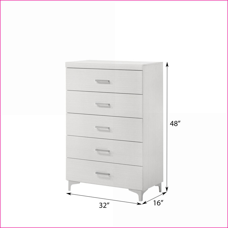 Commodes: Commode 5 tiroirs blanche classique avec pieds en métal | Blanc | Bois et métal