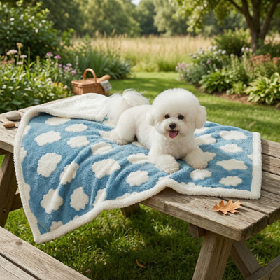 Water-Resistant Puppy Blanket for Small Canines. Washable, Double-Sided Dog Blanket. Combines Warm Jacquard Shag and Gentle Sherpa Fleece. Pet and Cat Blanket for Couch Protection. Features a 3D Textured Cloud Pattern. Color: Blue.