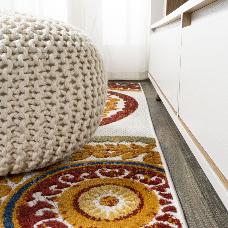 Nifelheim Medallion High-Low Red/Blue Indoor/Outdoor Rug, Rectangle 4' x 6'
