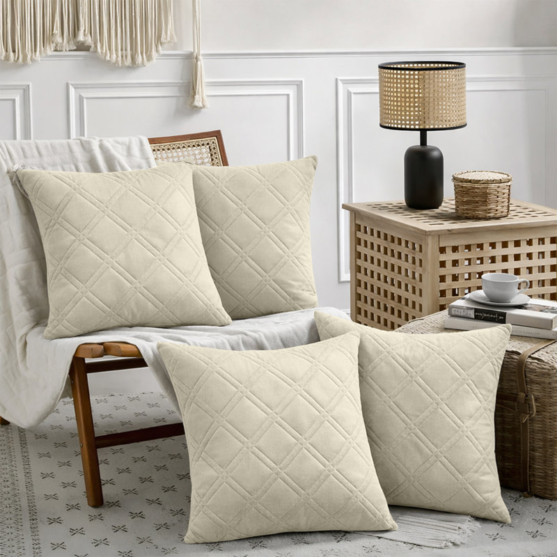 Geometric Square Throw Cushion Pad, Beige