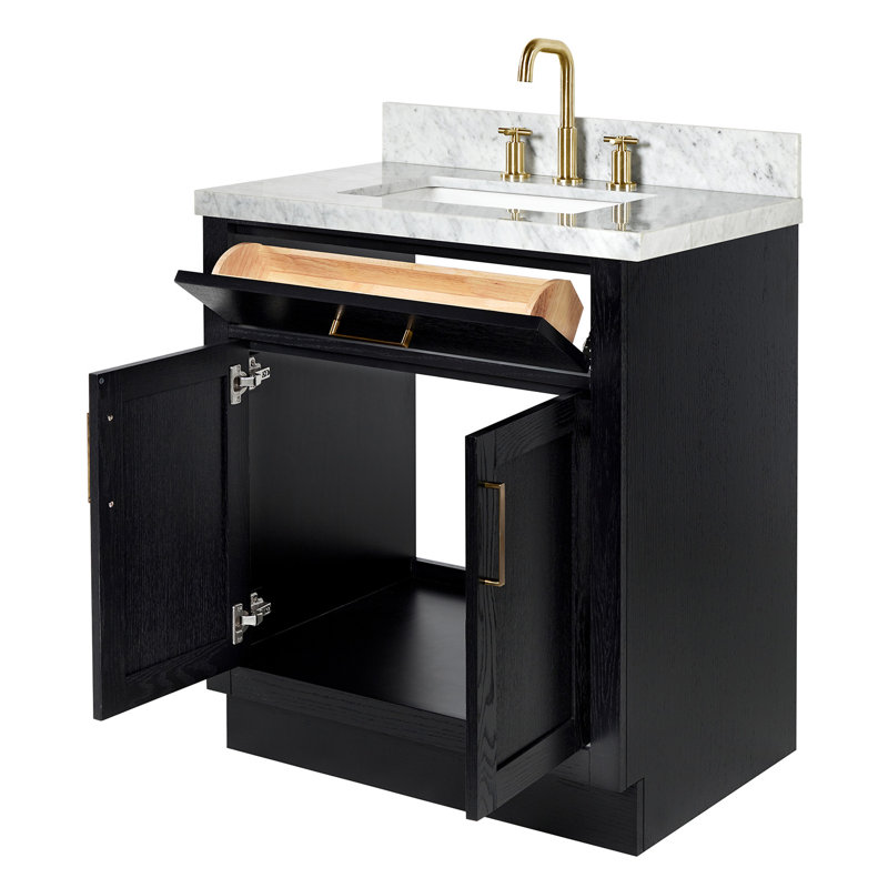 Meuble-lavabo simple en bois massif 30 po avec plateau en marbre de Carrare 1,5 po Tidworth, Forme rectangulaire
