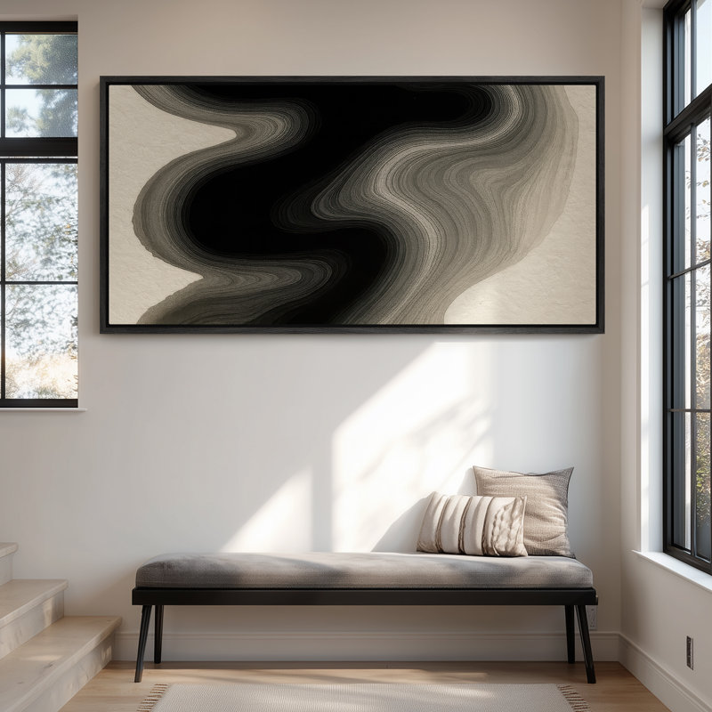 Très grand art mural rétro encadré pour art classique, H 30 po x l 60 po, Noir