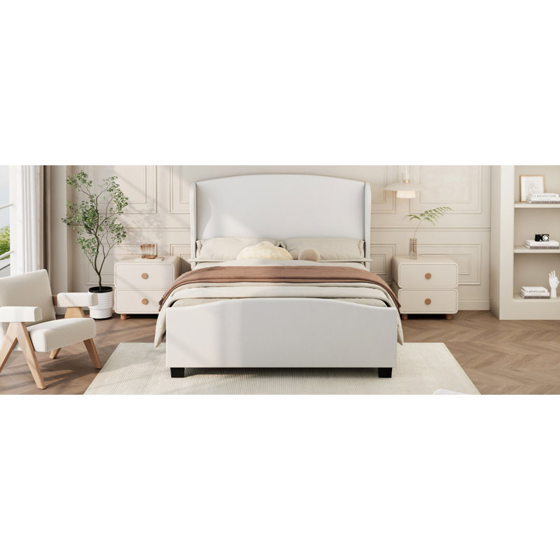 Lit tapissier en lin à tête de lit de 51 po de hauteur sans sommier tapissier