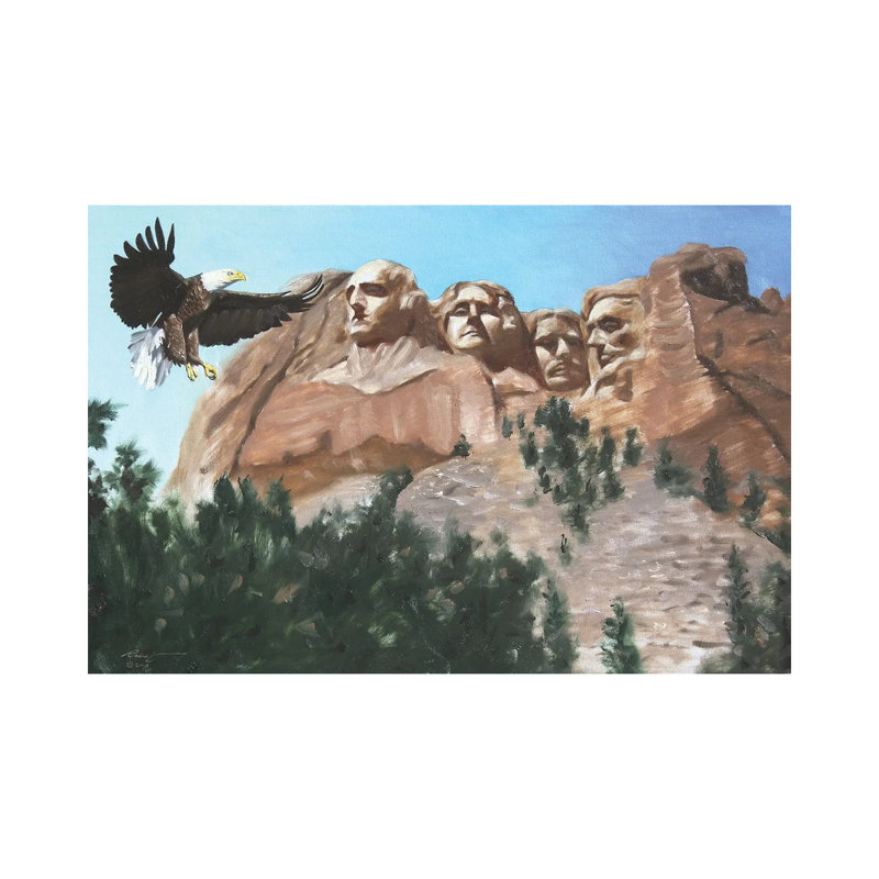 Bald Eagle At Mount Rushmore by D. "Rusty" Rust - Gallery-Wrapped Canvas Giclée on Canvas, 20.32 cm H x 30.48 cm W, Canvas