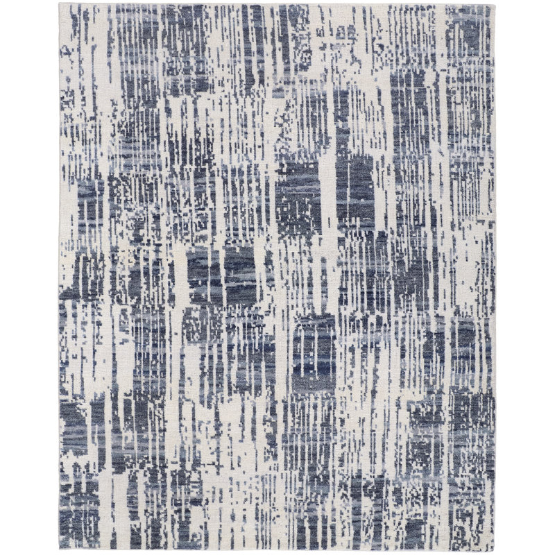 Roxford Transitional Abstract, Ivory/Blue Area Rug, Rectangle 7'9" x 9'9"