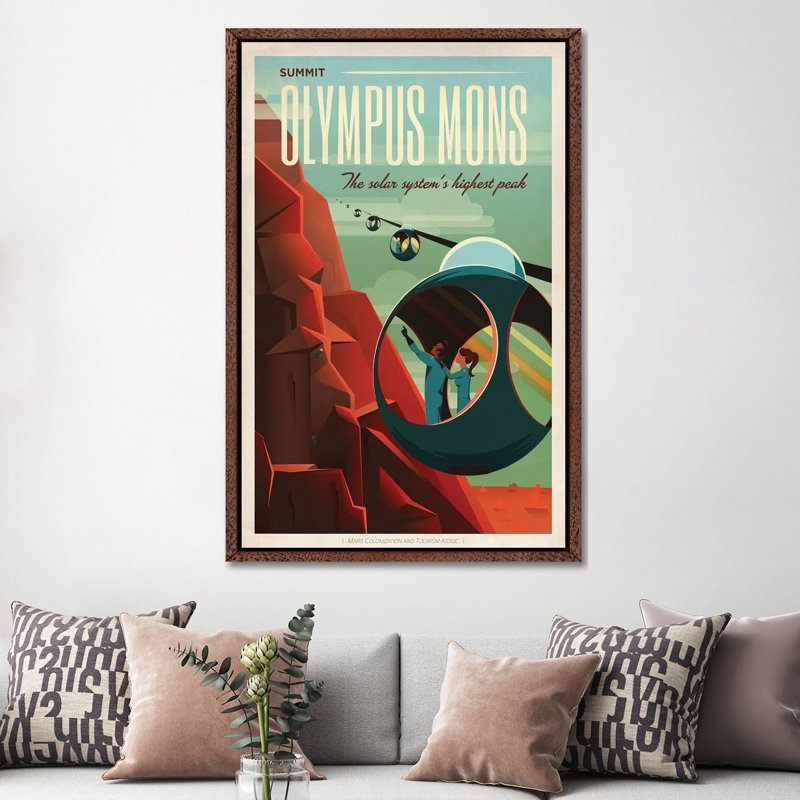 Olympus Mons Space Travel Poster by SpaceX - Print on Canvas, 152.5 cm H x 101.5 cm W, Classic Brown Wood Framed