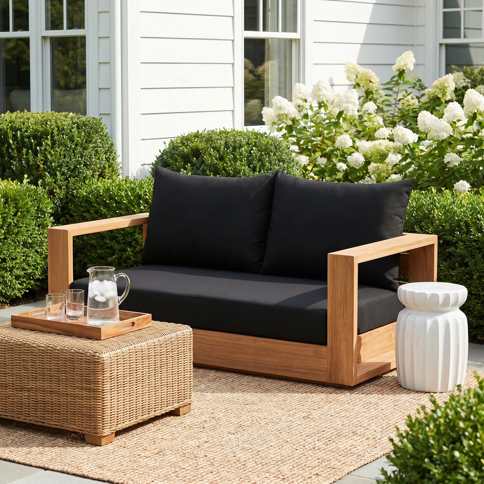 Tulum 63" Teak Patio Loveseat, Sea Blue