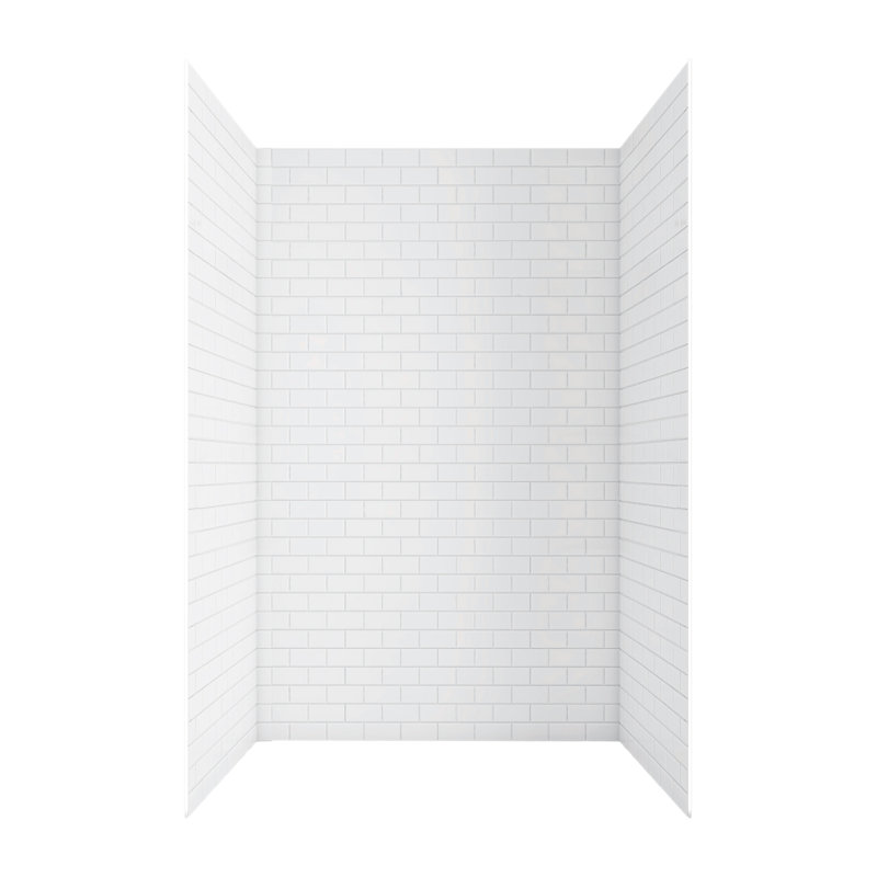 60" W 96" H 32" D 3-Piece Shower Wall Panel Surround, Glossy White Subway Tile