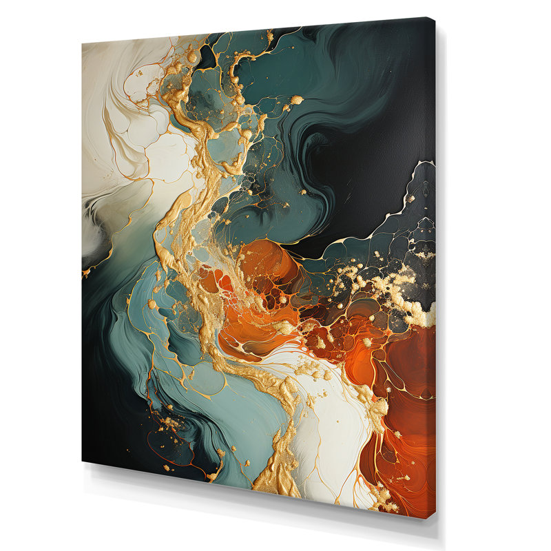 Tempête de pierre orange IV - art mural abstrait, Toile tendue, H 32 po x l 16 po x P 1 po