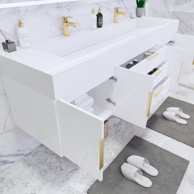 Glasgow 72'' Double Bathroom Vanity with Acrylic Top, High Gloss White