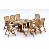 4 Seats 5 Pcs Grade-A Teak Wood Dining Set: Warwick Console Folding Rectangle Table And 4 Ashely Folding Reclining Arm Chairs #11AS1504