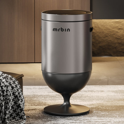 MRBIN Stainless Steel Motion Sensor Trash Can with Lid, Wine Glass Shaped Automatic Waste Basket Touchless, Smart Round Tall Garbage with High Leg for Office, Bedroom, Kitchen, Eclipse Grey