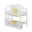 Lit superposé simple au-dessus de simple avec tiroirs, 1 boîte de rangement, tablette, fenêtre et toit-93713447