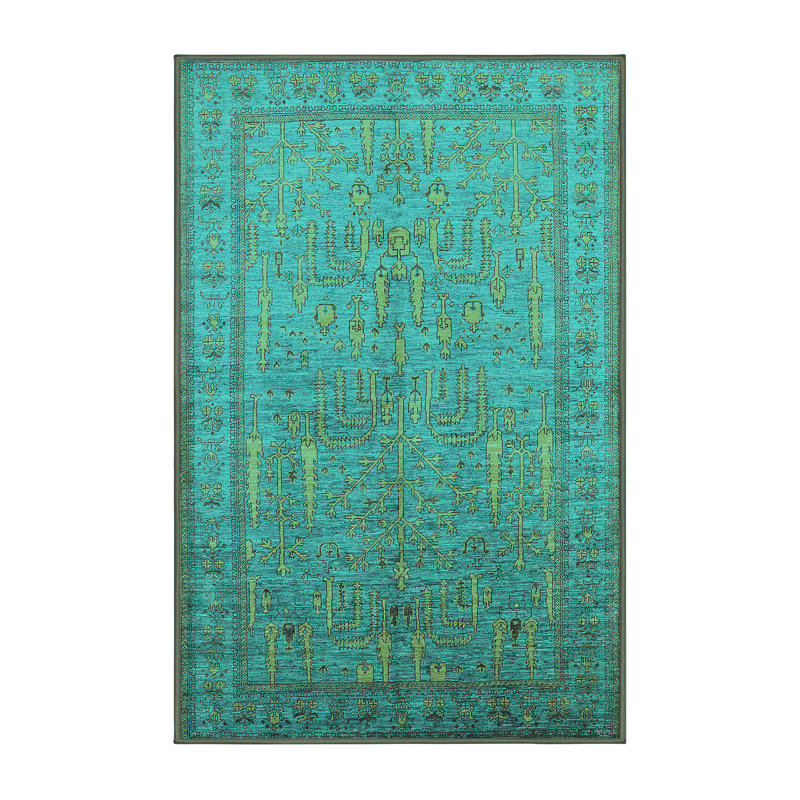 Tapis marocain tissé à la machine en turquoise / brun clair, Rectangle 2 pi x 3 pi