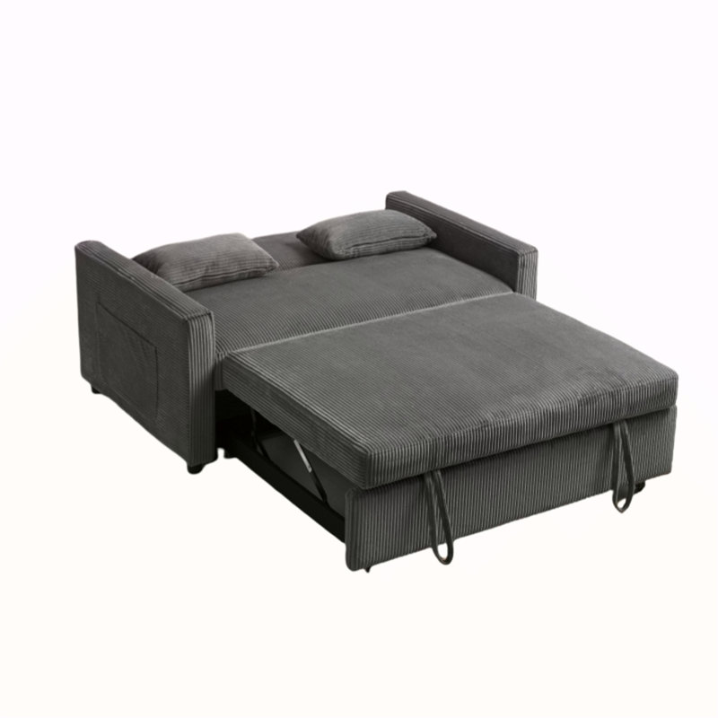 Canapé-lit futon, canapé-lit multifonctionnel en velours côtelé 3 en 1 avec dossier et oreillers réglables, convertible pour le salon et la chambre à coucher (gris)