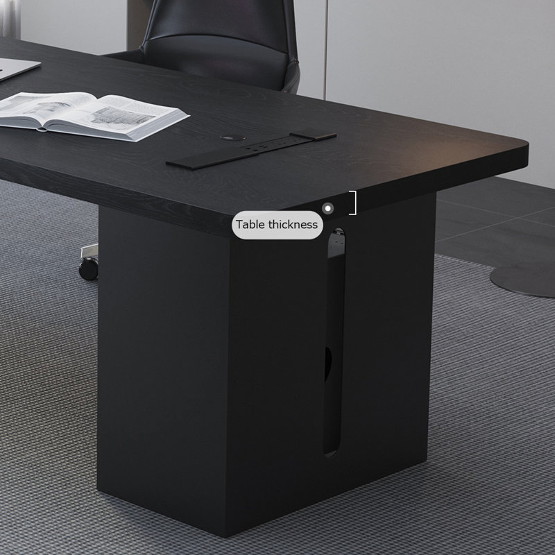 Bureaux rectangulaires noirs en bois massif avec 1 tiroir, H 29,53 po x l 86,61 po x P 31,5 po, Retour à gauche