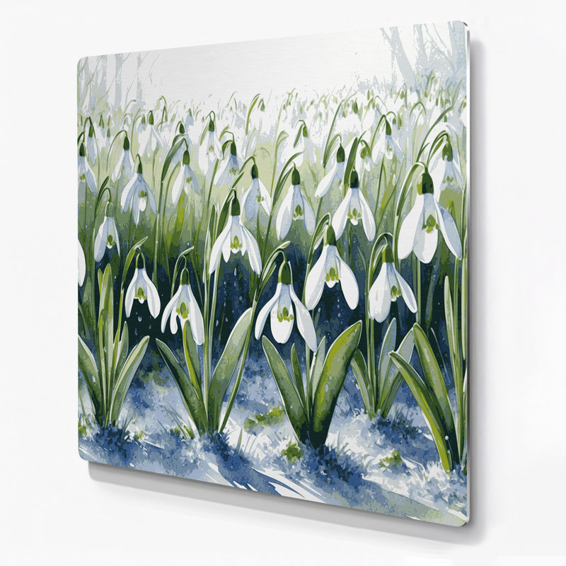 «Botanical Snowdrops», art mural en métal vert, H 8 po x l 8 po