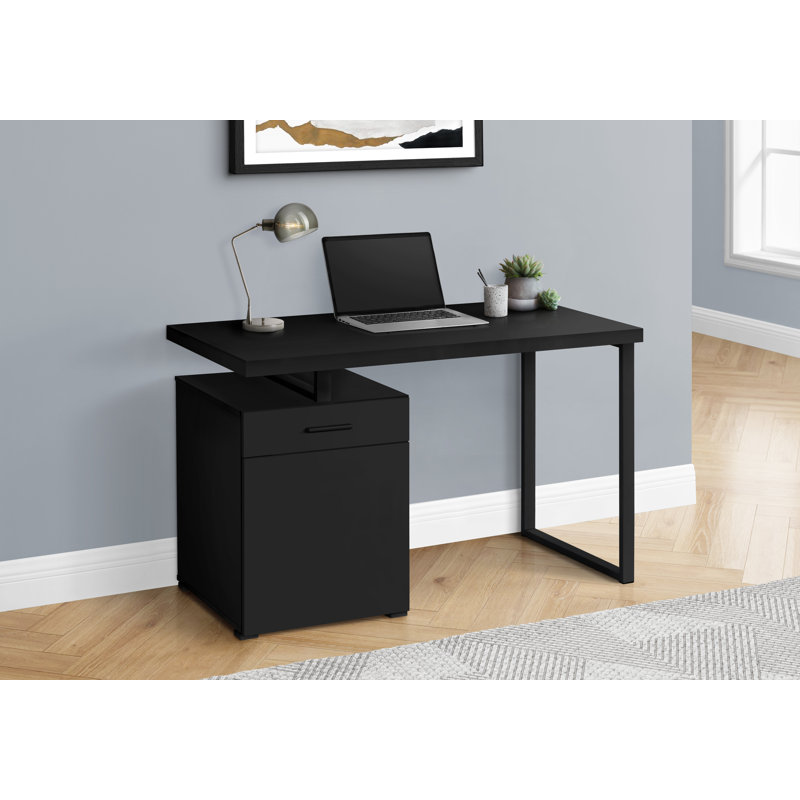 Bureau d'ordinateur 48 po noir avec tiroirs de rangement pour le bureau personnel et un ordinateur portable | Idée cadeau