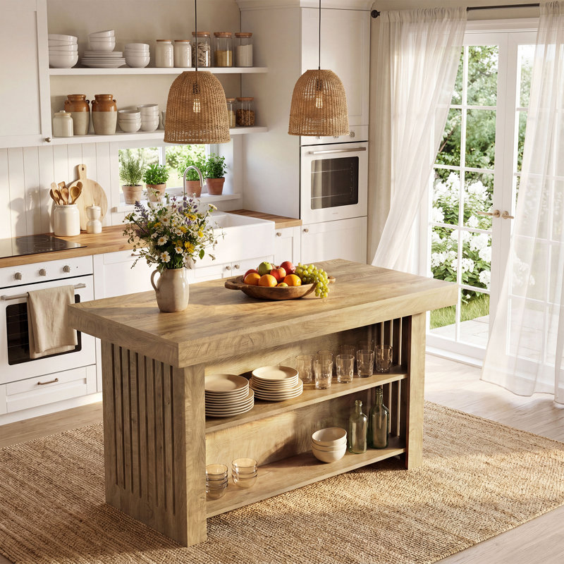 Kitchen Island with 2-Tier Storage