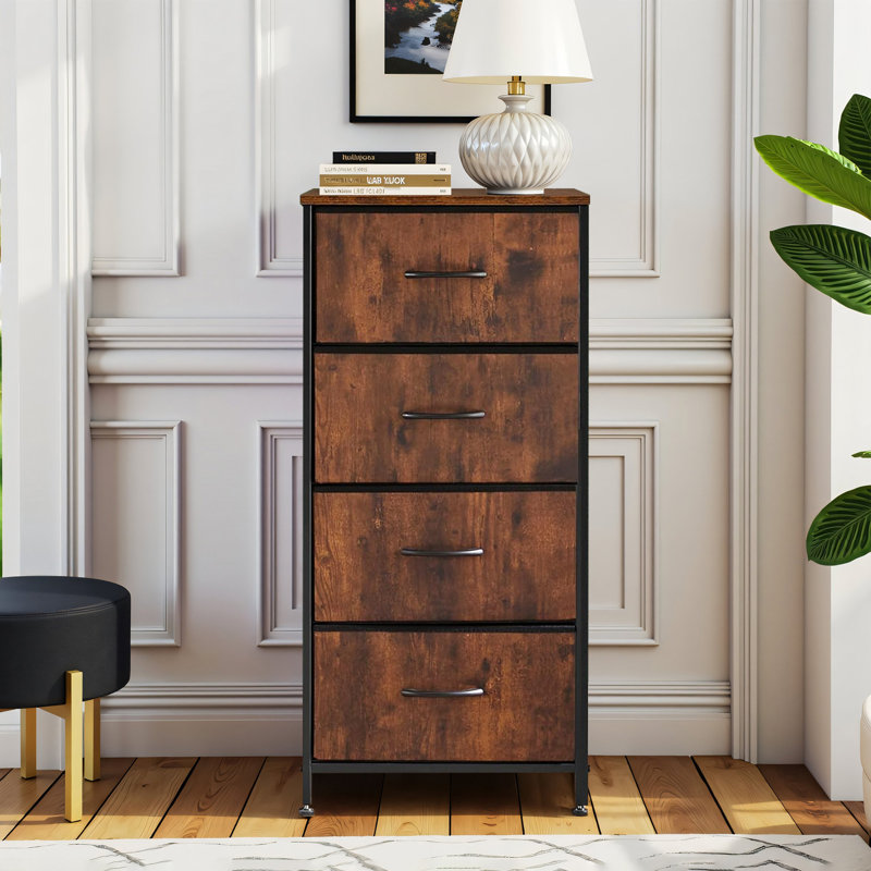 Commode avec 4 tiroirs, grande commode pour la chambre à coucher, grande commode pour le salon, Brun