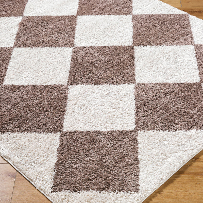 Machine Washable Shaggy Boho Dark Brown Area Rug, Rectangle 120 x 170cm