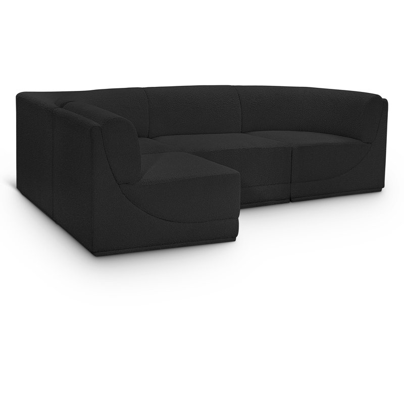 Ollie 4 - Piece Upholstered Sectional, Black Boucle Fabric