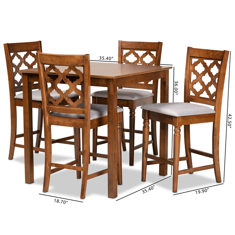 Lockerbie 5-Pc Dining Set in Grey Fabric and Walnut Brown Finish, 42.5'' H X 18.7'' W X 20.7'' D, Walnut Brown