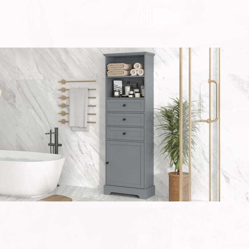 Tall Storage Cabinet with 3 Drawers and Adjustable Shelves