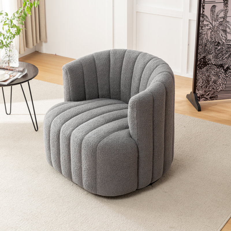 Bryonie Upholstered Swivel Barrel Chair, Gray Teddy