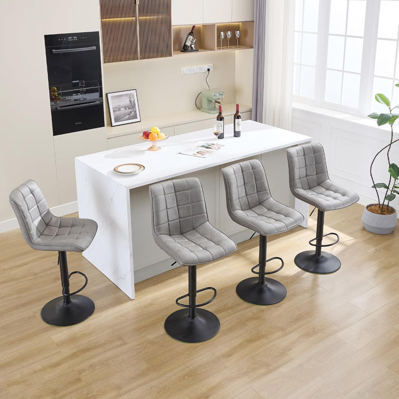 Swivel Upholstered Adjustable Height Counter Bar Stool with Backs for Kitchen Island, Gray, 4
