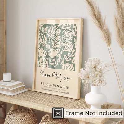 Floral Sage Green Matisse Flowers Roses Bohemian Unframed Art Print