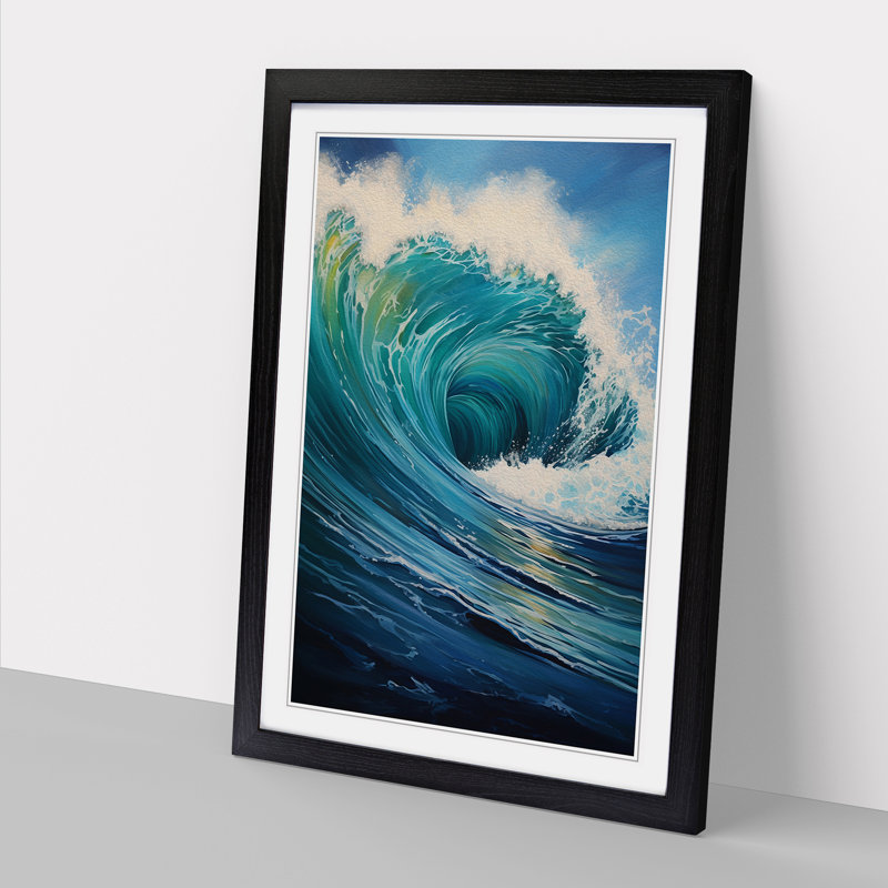 Ocean Modern - Single Picture Frame Print on Wood, 64cm H x 46cm W x 2cm D, Black