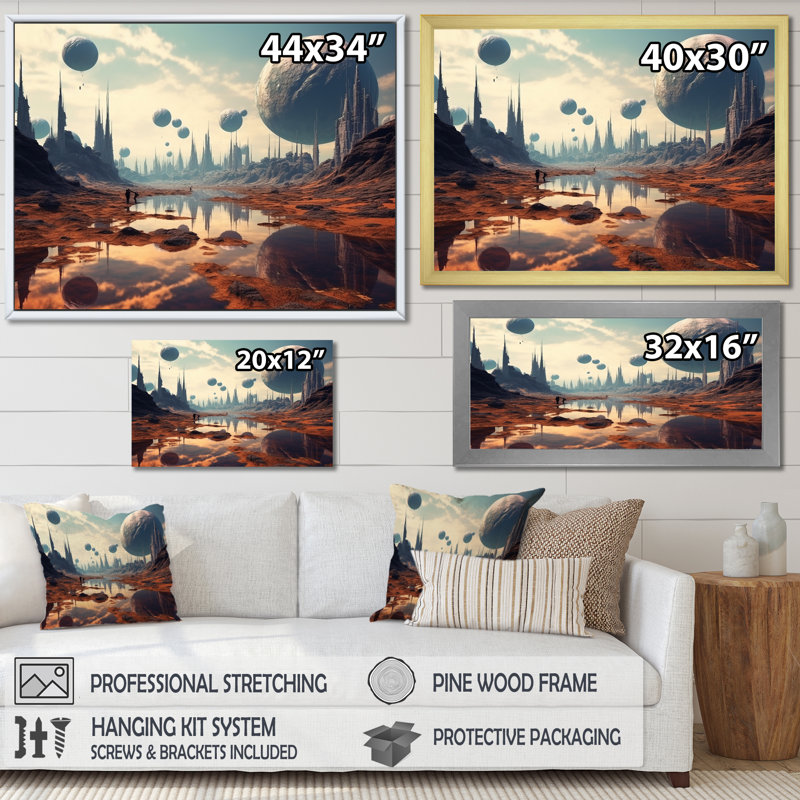 «Futuristic Visions», impression sur toile, H 24 po x l 32 po x P 1 po, Cadre simple blanc