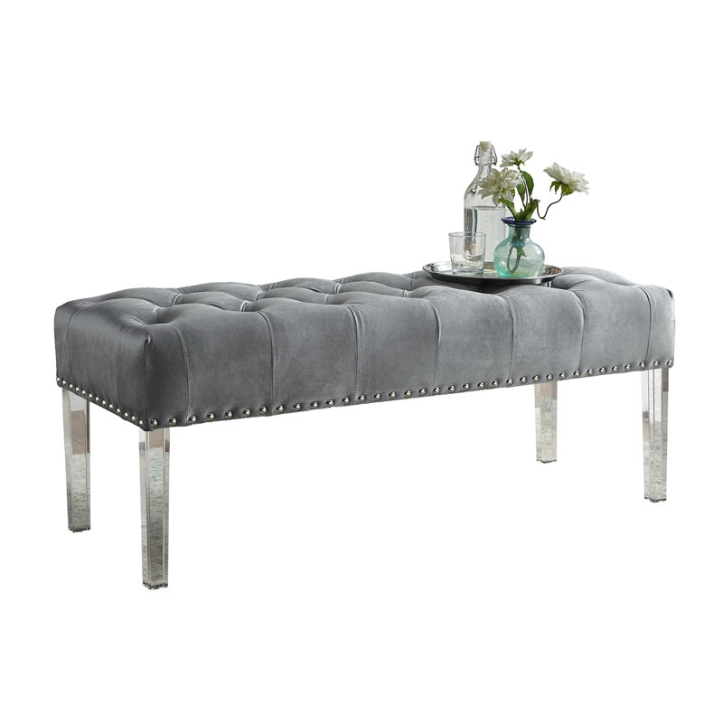 Banc rembourré en velours capitonné Valley, Gris