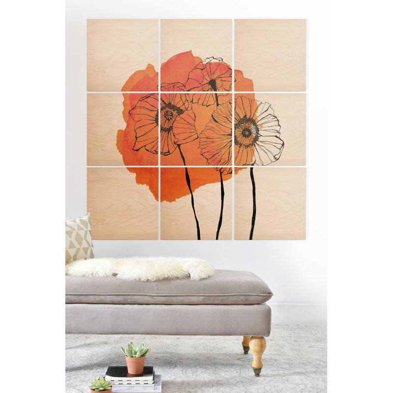 " Orange Poppies " by Morgan Kendall 9 - Pieces, 36" H x 36" W x 1" D