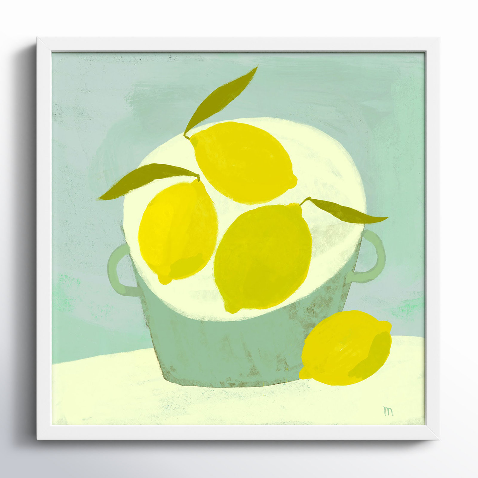 Julina "Summer Basket" Painting, 16" H x 16" W x 1.25" D, White