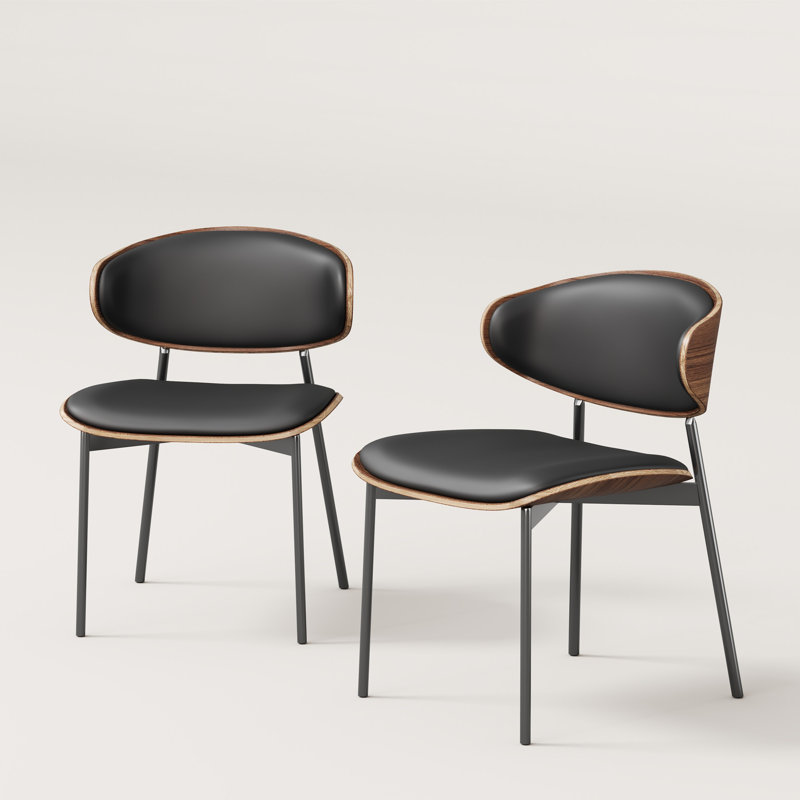 2 chaises de salle à manger, chaises de style moderne Mid-Century et chaises décoratives sans accoudoirs, Similicuir noir