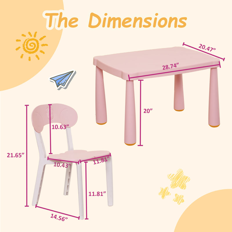 Arrellano Rectangulaire 2 - Ensemble préscolaire et chaises pour étudiants, Rose