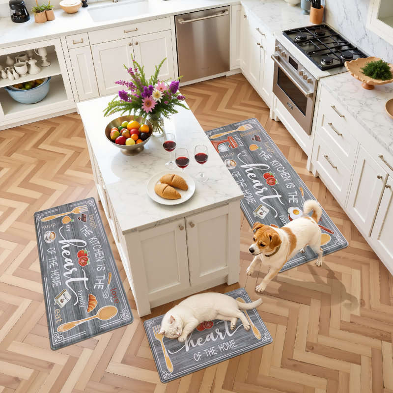 Ensemble de 3 tapis de cuisine Farmhouse, Gris