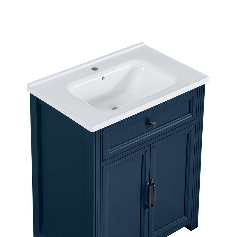 Single Bathroom Vanity with Ceramic Top, Bleu