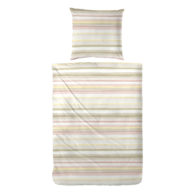 East Urban Home Kurie Cotton Striped Duvet Cover Set with Pillow Shams and Pillowcases, Beige