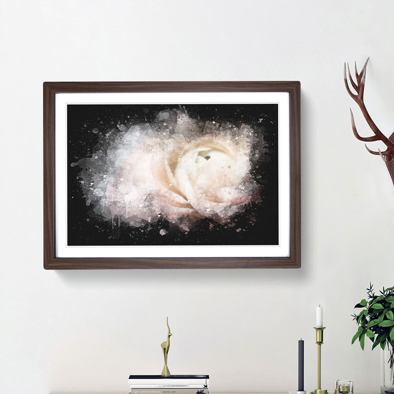Pink Ranunculus Flower - Picture Frame Graphic Art Print, 33cm H x 45cm W x 2cm D, Walnut Framed