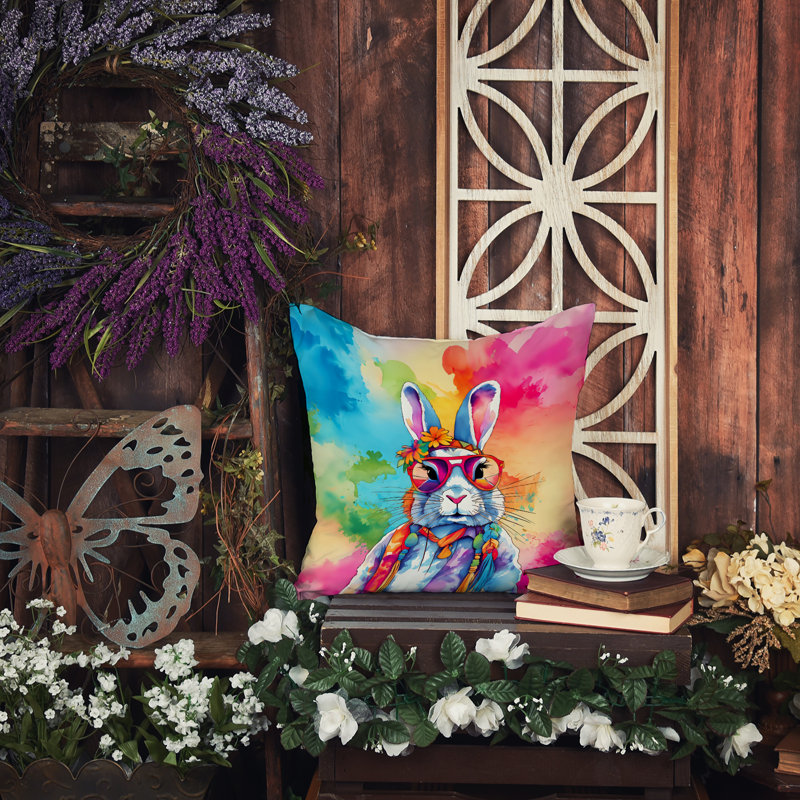 Hippie Animals Other/No Pattern Throw Pillow, 14"H x 14"W