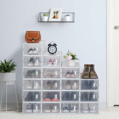 Shoe Storage Boxes 18 Pack Clear Plastic Stackable
