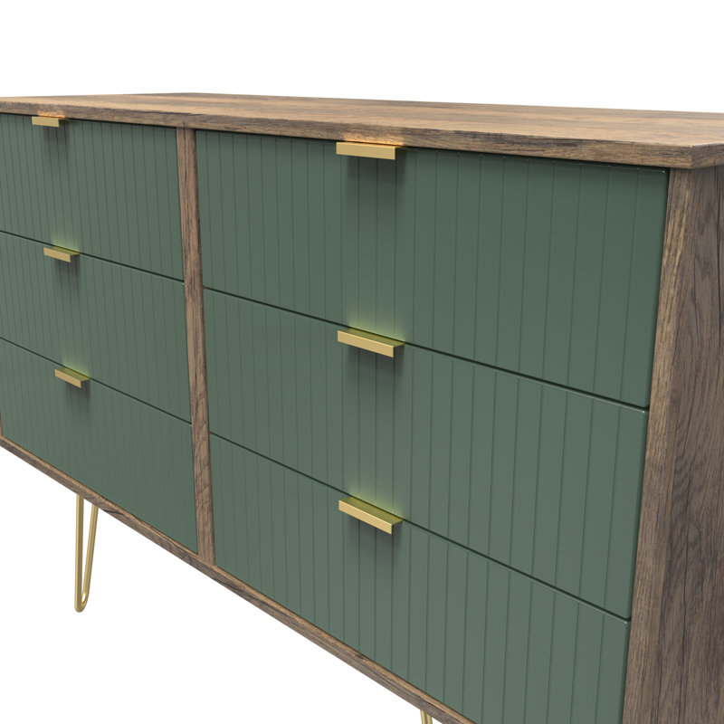 Beranda 6 Drawer Wide Chest (Ready Assembled), Labrador Green/Vintage Oak