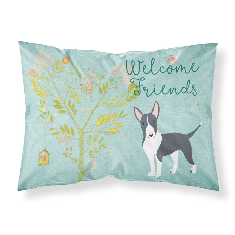 Taie d’oreiller welcome friends, Bull terrier noir